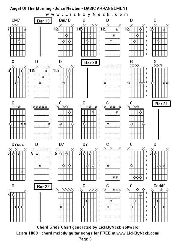 Chord Grids Chart of chord melody fingerstyle guitar song-Angel Of The Morning - Juice Newton - BASIC ARRANGEMENT,generated by LickByNeck software.